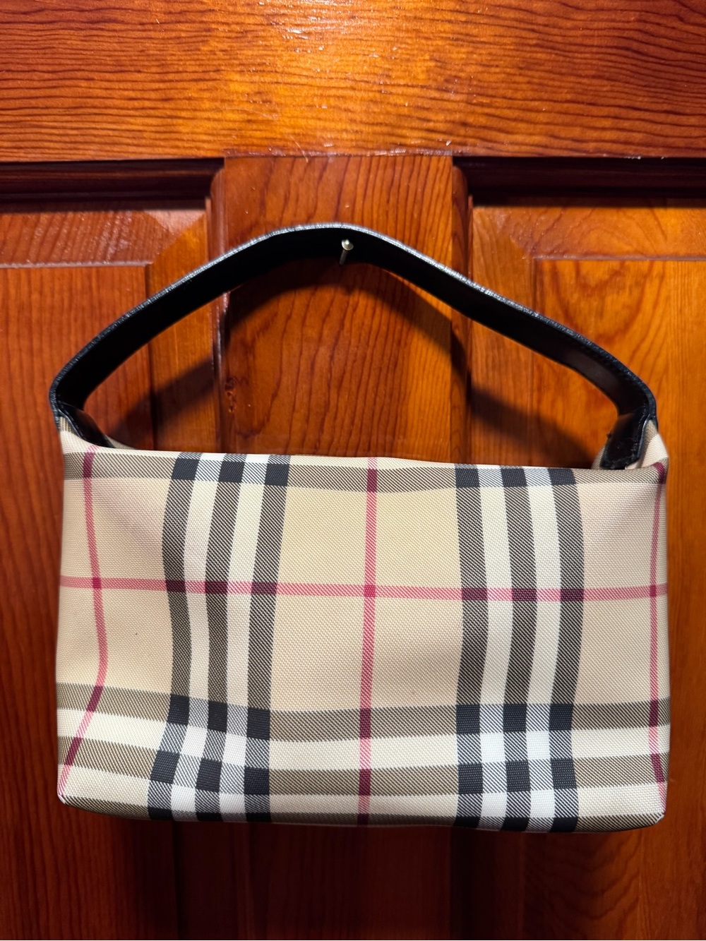 Burberry Beige Plaid Mini Shoulder Bag with Black Handle